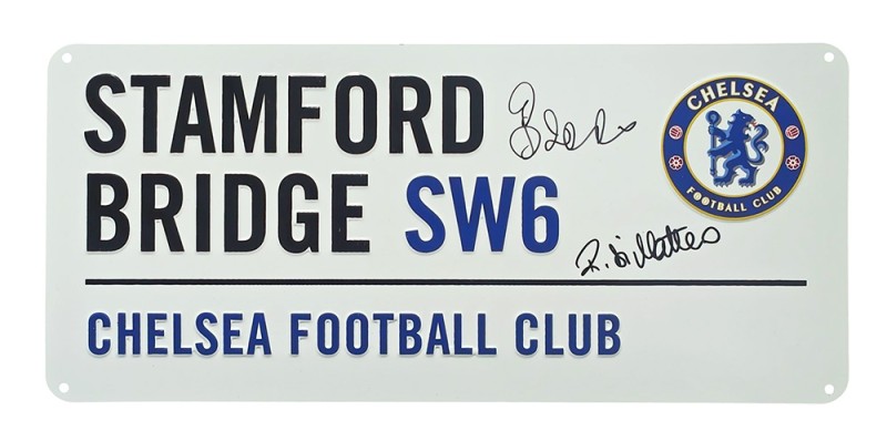 Zola & Di Matteo signed Stamford Bridge SW6 Chelsea FC metal steet sign.