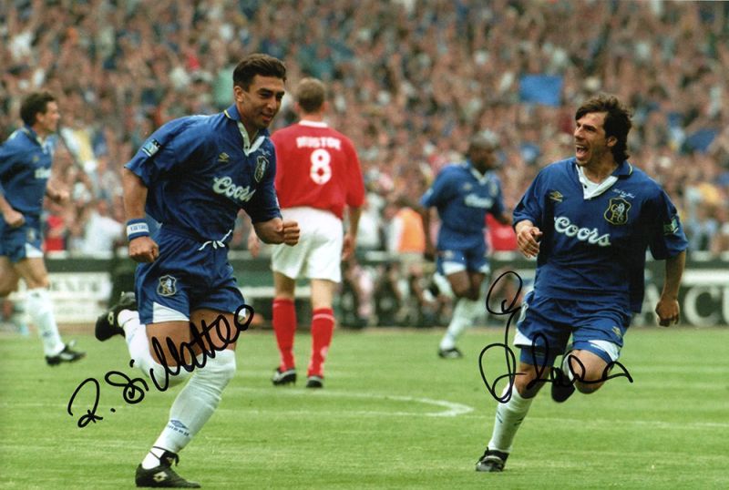 Gianfranco Zola & Roberto di Matteo, Chelsea, signed 12x8 inch photo.