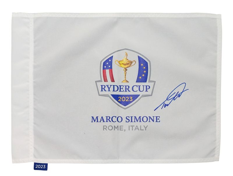 Tommy Fleetwood signed Ryder Cup 2023 Marco Simone pin flag.