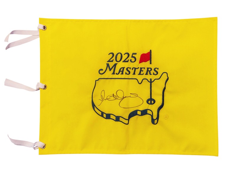 rory mcilroy signed masters tournament 2025 augusta national pin flag.