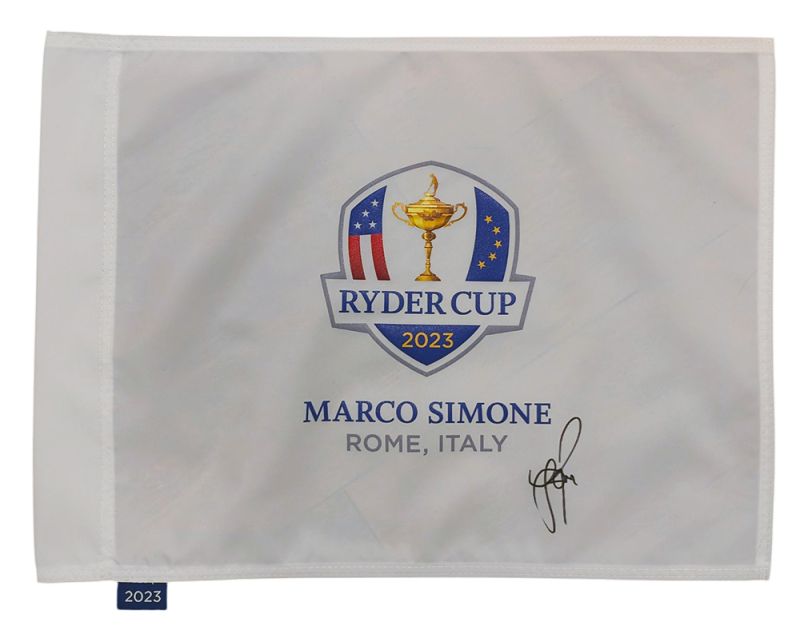 Justin Rose signed Ryder Cup 2023 Marco Simone pin flag.