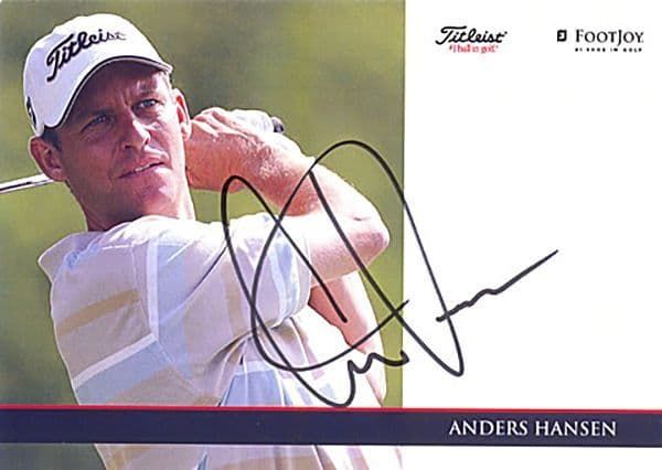 Anders Hansen, Danish golfer, signed 6x4 inch promo card.