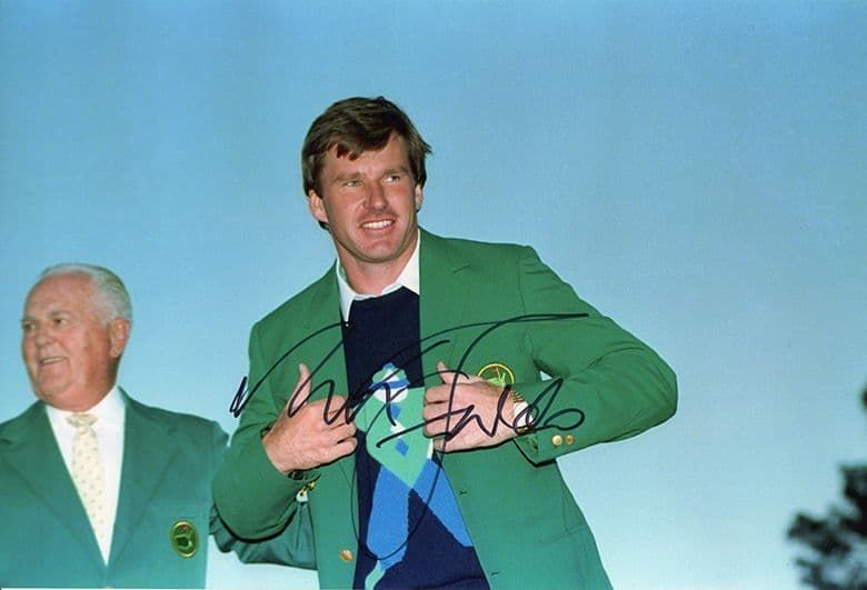 Nick Faldo, Masters 1990 Augusta, signed 12x8 inch photo.