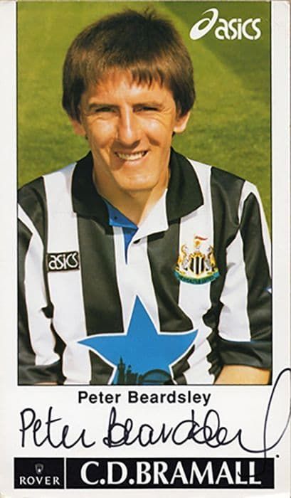 Peter Beardsley, Newcastle Utd & England, signed 7x4 inch promo card.