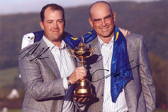 Peter Hanson & Thomas Bjorn, Ryder Cup 2010, signed 12x8 inch photo.