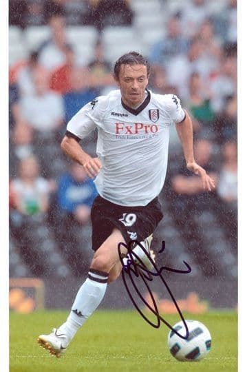 Simon Davies, Fulham & Wales, signed 12x8 inch photo.
