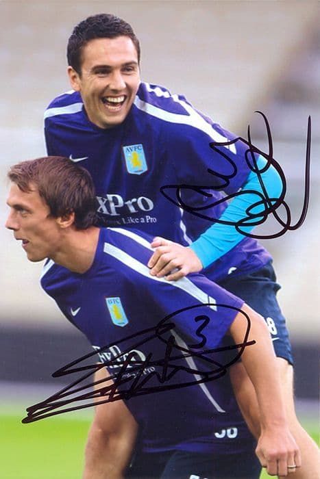 Stewart Downing & Stephen Warnock, Aston Villa, signed 6x4 inch photo.