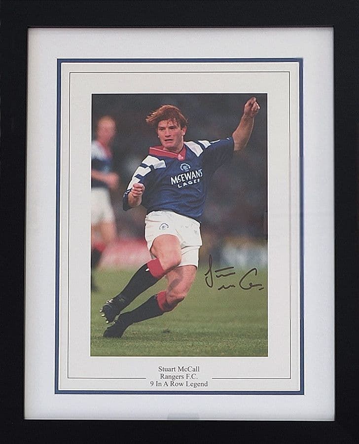 Stuart McCall, Rangers legend, signed framed display.