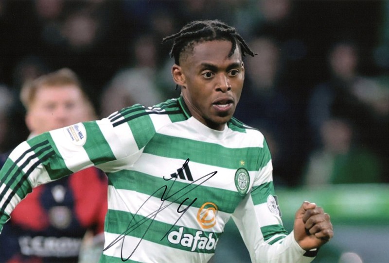 auston trusty, glasgow celtic, signed 12x8 inch photo.