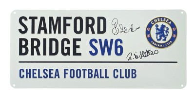 Zola & Di Matteo signed Stamford Bridge SW6 Chelsea FC metal steet sign.