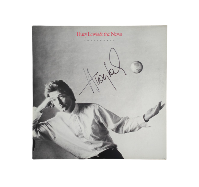 Huey Lewis signed Small World vinyl LP 1988 Chrysalis CDL1622.