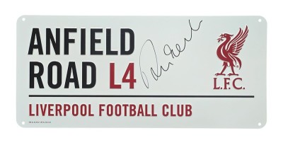 Robbie Fowler signed Anfield Road L4 Liverpool FC metal street sign.