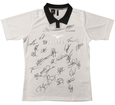 New Zealand All Blacks 2024/25 away shirt signed by 26 players.