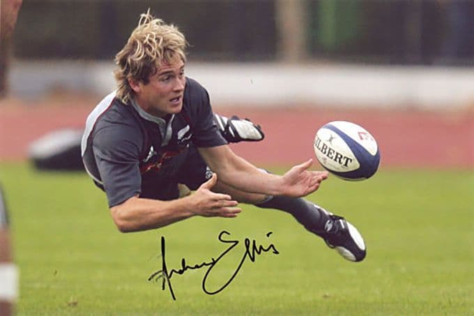 Andrew Ellis, New Zealand All Blacks, signed 12x8 inch photo. (2)