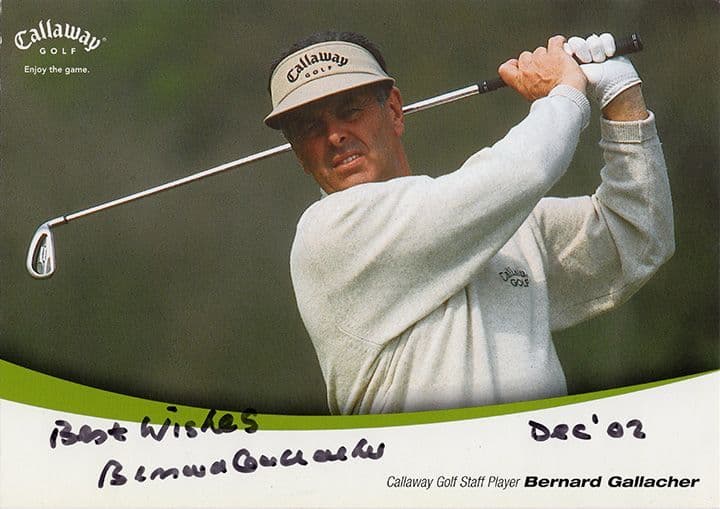 Bernard Gallacher, Scottish golfer, signed 8.25x5.75 inch promo card.