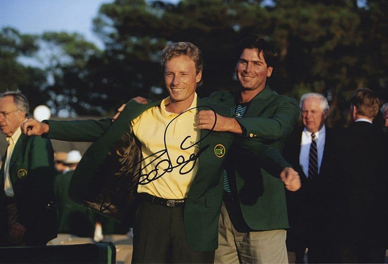 Bernhard Langer, Masters 1993 Augusta, signed 12x8 inch photo.