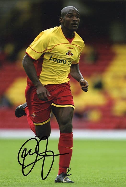 Damien Francis, Watford, signed 12x8 inch photo.(2)