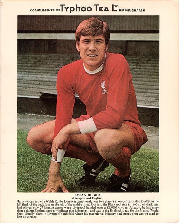 Emlyn Hughes, Liverpool & England, Typhoo Tea football stars card issued 1973.