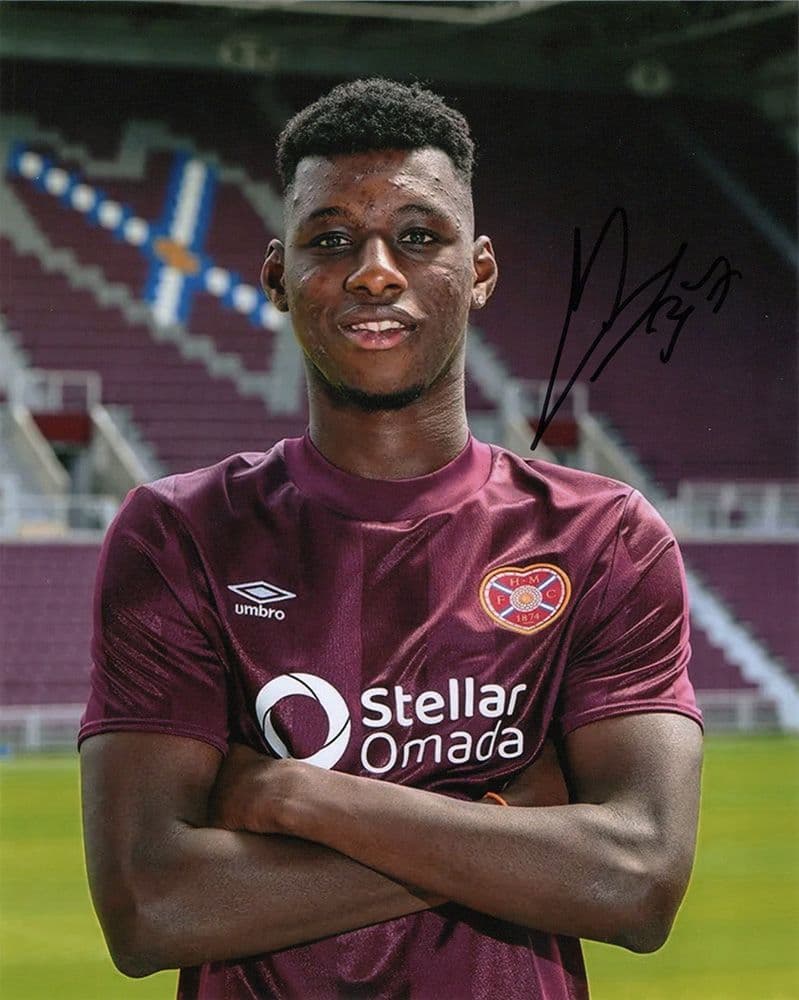 Musa Drammeh, Hearts, signed 10x8 inch photo.