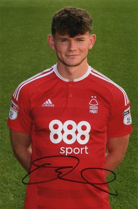Oliver Burke, Nottinham Forest, signed 6x4 inch photo.