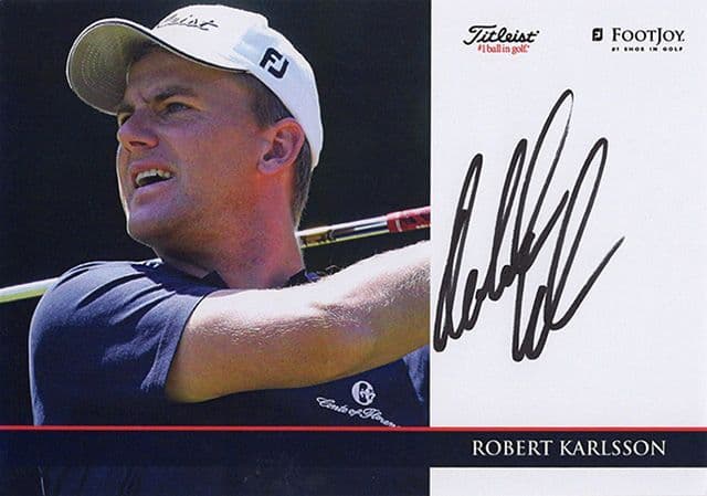 Robert Karlsson, Swedish golfer, signed 6x4 inch promo card.